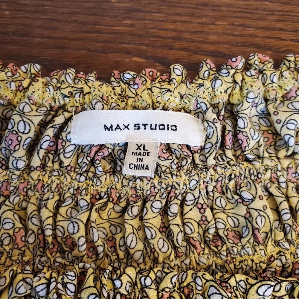 Max Studio Smocked Waist Skirt Womens XL‎ Yellow Floral Print Knee Length Flowy